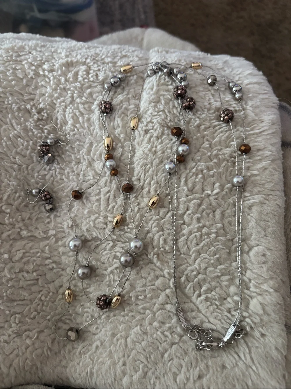 Multi-Strand Silver Necklace with Pearl and Gold Accents